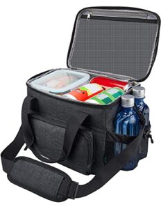 f40c4tmp lunch box for men, insulated lunch bag large adults, 12l reusable black lunchbox cooler bag for work picnic school
