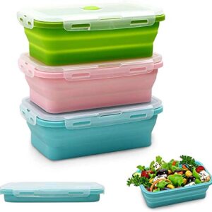 Alimat PluS Silicone Food Storage Containers with Lids - 3 Pack Set 40oz/1200ml Collapsible Meal Prep Lunch Containers - Microwave, Freezer and Dishwasher Safe