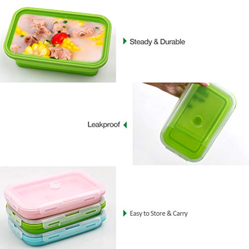 Alimat PluS Silicone Food Storage Containers with Lids - 3 Pack Set 40oz/1200ml Collapsible Meal Prep Lunch Containers - Microwave, Freezer and Dishwasher Safe