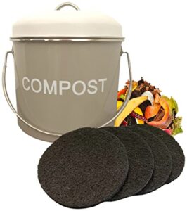 compost bin for kitchen countertop with lid – indoor bucket for food scraps, decorative recycler pail for home composting. grey and white country kitchen decor by gardenatomy