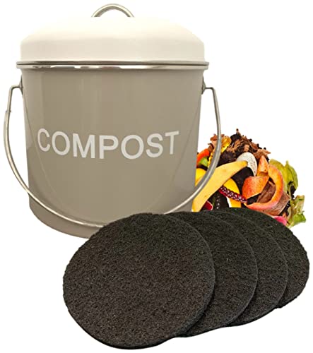 Compost Bin for Kitchen Countertop with Lid - Indoor Bucket for Food Scraps, Decorative Recycler Pail for Home Composting. Grey and White Country Kitchen Decor by Gardenatomy