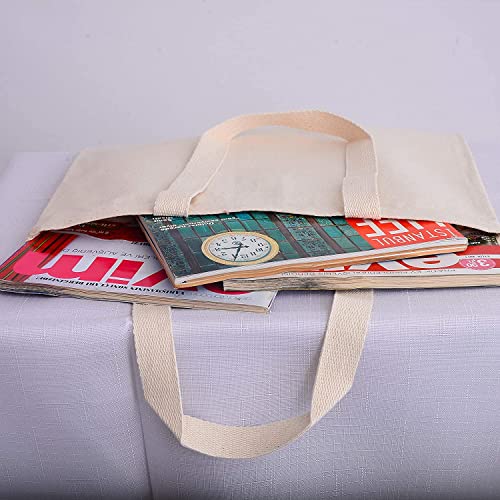 TBF 12-Pack Heavy Duty Sturdy Canvas Tote Bags with Handles - Reusable Natural Grocery Shopping Bags Blank Cloth Fabric for DIY, Crafts - 15x15x3