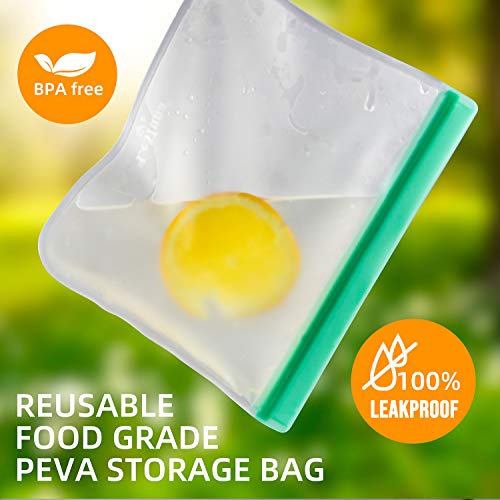 LeMuna 12 Pack Reusable Food Storage Bags, BPA Free Reusable Freezer Bags, PEVA Leakproof (4 Gallon Freezer Bags, 4 Reusable Sandwich Bag, 4 Reusable Snack Bags)