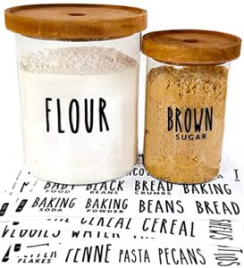 quart + pint 155 kitchen pantry labels for containers. preprinted clear handwritten stickers with black text. waterproof vinyl stickers. organization labels for jars canisters & home storage bins.