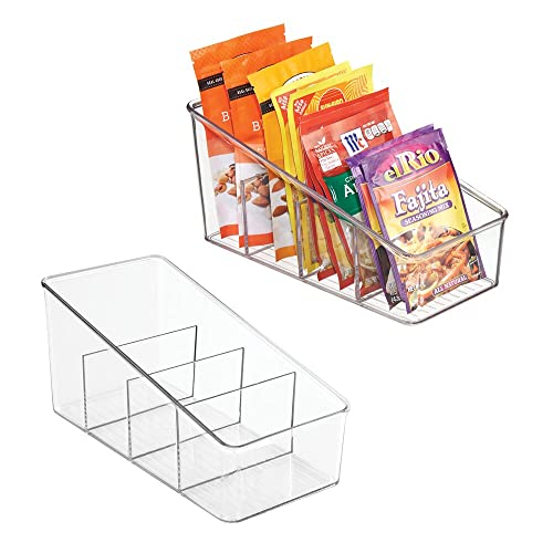 mDesign Large Plastic Food Packet Organizer Caddy, Fridge or Freezer - Storage for Kitchen, Pantry, Cabinet, Countertop - Spice Pouches, Dressing Mixes, Hot Chocolate, Rice, Seasoning; 2 Pack - Clear