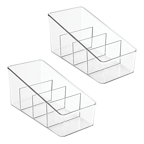 mDesign Large Plastic Food Packet Organizer Caddy, Fridge or Freezer - Storage for Kitchen, Pantry, Cabinet, Countertop - Spice Pouches, Dressing Mixes, Hot Chocolate, Rice, Seasoning; 2 Pack - Clear