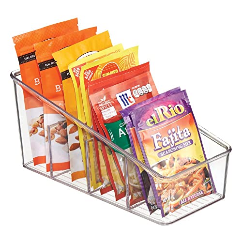 mDesign Large Plastic Food Packet Organizer Caddy, Fridge or Freezer - Storage for Kitchen, Pantry, Cabinet, Countertop - Spice Pouches, Dressing Mixes, Hot Chocolate, Rice, Seasoning; 2 Pack - Clear