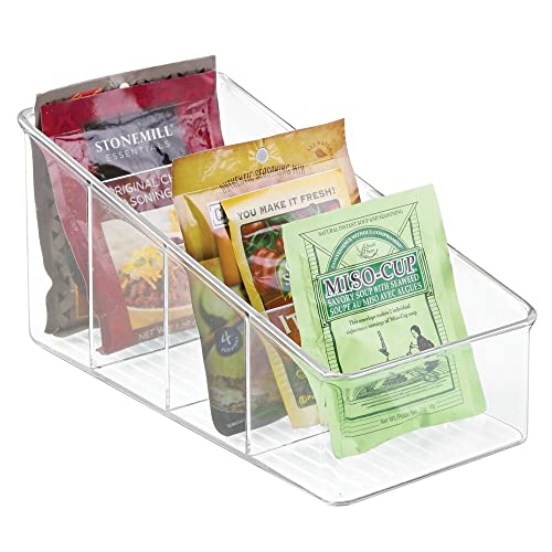 mDesign Large Plastic Food Packet Organizer Caddy, Fridge or Freezer - Storage for Kitchen, Pantry, Cabinet, Countertop - Spice Pouches, Dressing Mixes, Hot Chocolate, Rice, Seasoning; 2 Pack - Clear