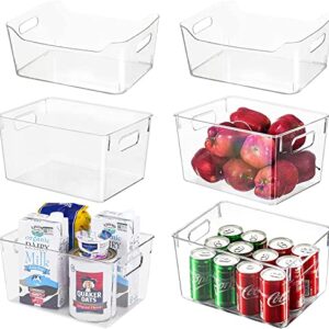 Set of 6 Clear Plastic Organizer Storage Bins, Perfect Kitchen Organization or Pantry Storage - Fridge Organizer, Cabinet Storage Bins for Kitchen, Countertops, Bedrooms, Bathrooms