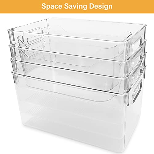 Set of 6 Clear Plastic Organizer Storage Bins, Perfect Kitchen Organization or Pantry Storage - Fridge Organizer, Cabinet Storage Bins for Kitchen, Countertops, Bedrooms, Bathrooms