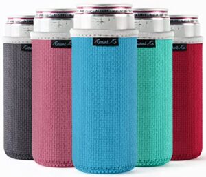 slim can cooler sleeves (5-pack) insulated neoprene slim can koolie for white claw – skinny can cooler for seltzer – skinny can koolies for slim beer – tall can koolie for truly coolies for slim cans
