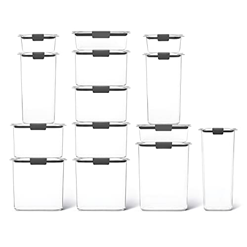 Rubbermaid 28-Piece Brilliance Food Storage Containers for Pantry with Lids for Flour, Sugar, and Pasta, Dishwasher Safe, Clear/Grey