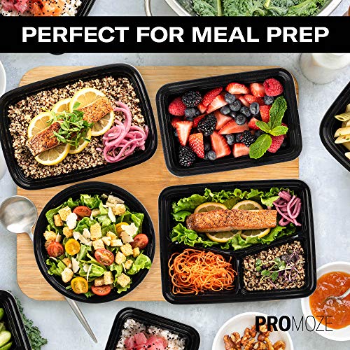 PROMOZE 50-Pack Meal Prep Plastic Microwavable Food Containers Bowls Round containers & Lids (24 OZ.) Black Round Reusable Storage Lunch Boxes -BPA-Free Food Grade -Freezer & Dishwasher Safe -