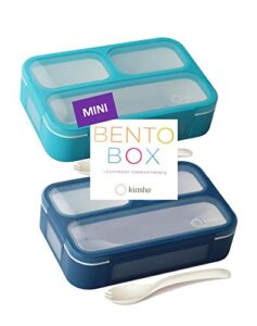 mini bento-box lunch and snack boxes set of 2 | small leakproof portion containers for kids boys girls toddlers adults | bpa free for school pre-school daycare travel keto | navy & blue
