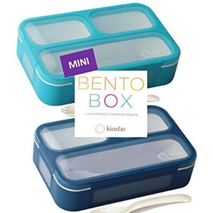 MINI Bento-Box Lunch and Snack Boxes Set of 2 | Small Leakproof Portion Containers For Kids Boys Girls Toddlers Adults | BPA Free for School Pre-School Daycare Travel Keto | Navy & Blue