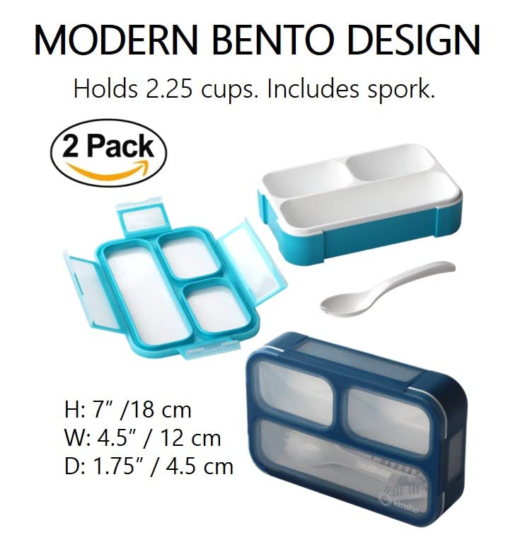 MINI Bento-Box Lunch and Snack Boxes Set of 2 | Small Leakproof Portion Containers For Kids Boys Girls Toddlers Adults | BPA Free for School Pre-School Daycare Travel Keto | Navy & Blue