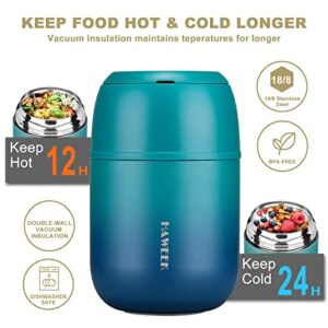 HAWEEK Insulated Food Container 17 oz Soup Thermos for Hot Food Adults, Stainless Steel Vacuum Lunch Box with Folding Spoon, Adult Thermos Portable with Handle for School, Office, Outdoor