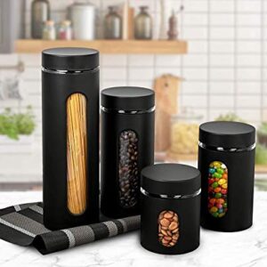 GADGETWIZ Canister Sets for Kitchen Counter - Matte Black Kitchen Decor and Accessories - Glass Canisters Sets for the Kitchen - Sugar Containers for Countertop - Kitchen Canisters Set of 4