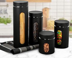 gadgetwiz canister sets for kitchen counter – matte black kitchen decor and accessories – glass canisters sets for the kitchen – sugar containers for countertop – kitchen canisters set of 4