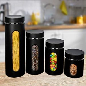 GADGETWIZ Canister Sets for Kitchen Counter - Matte Black Kitchen Decor and Accessories - Glass Canisters Sets for the Kitchen - Sugar Containers for Countertop - Kitchen Canisters Set of 4