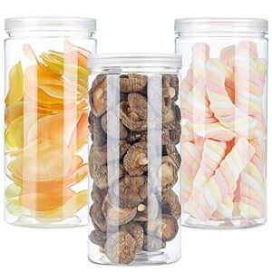 3 pcs 46oz/1360ml clear plastic round storage jars,empty plastic jars with lids,clear plastic storage jars with screw on lids for dry goods,noodles,spices and more