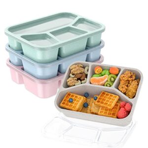 bento lunch box for kids (4 pack), 4-compartment meal prep container with transparent cover, freezer and dishwasher safe food storage containers, reusable bento adult lunch box for work school travel