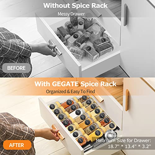 Spice Drawer Organizer, Spice Rack with 28 Spice Jars, 386 Labels, Marker & Funnel, 4 Tier Heavy Gauge Steel Seasoning Organizer Tray for Kitchen Drawer, Cabinets, Countertop, 13.4" Wide x 18.7" Deep