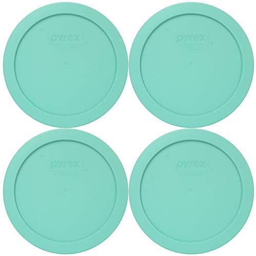 Pyrex 7201-PC Sea Glass Blue/Green Round Plastic Food Storage Replacement Lids - 4 Pack
