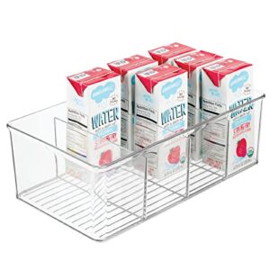 mDesign Plastic Divided Kitchen Organizer Bin Container Box with 4 Sections for Pantry, Fridge, Refrigerator, Countertop, Pantry - Hold Cereal, Snacks, Tea, Seasoning - Ligne Collection - Clear