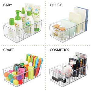 mDesign Plastic Divided Kitchen Organizer Bin Container Box with 4 Sections for Pantry, Fridge, Refrigerator, Countertop, Pantry - Hold Cereal, Snacks, Tea, Seasoning - Ligne Collection - Clear