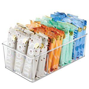 mDesign Plastic Divided Kitchen Organizer Bin Container Box with 4 Sections for Pantry, Fridge, Refrigerator, Countertop, Pantry - Hold Cereal, Snacks, Tea, Seasoning - Ligne Collection - Clear