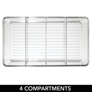 mDesign Plastic Divided Kitchen Organizer Bin Container Box with 4 Sections for Pantry, Fridge, Refrigerator, Countertop, Pantry - Hold Cereal, Snacks, Tea, Seasoning - Ligne Collection - Clear