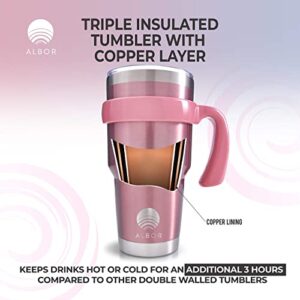 ALBOR Insulated Tumbler with Lid and Straw - 30 oz Insulated Coffee Mug with Handle, Travel Coffee Mug with 2 Lids, 2 Metal Straw, Brush and Storage Bag, Rose Gold