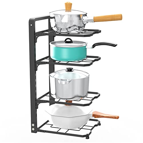 ROMATIA Pot and Pan Organizer Rack for under Cabinet, Heavy Duty Pot Pan Rack under Sink Organizers and Storage, Pot lid organizer, Kitchen Cabinet Organizer with 4 Adjustable Tiers(Hollow Style)