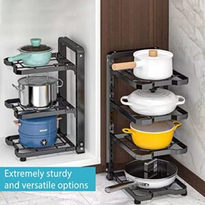 ROMATIA Pot and Pan Organizer Rack for under Cabinet, Heavy Duty Pot Pan Rack under Sink Organizers and Storage, Pot lid organizer, Kitchen Cabinet Organizer with 4 Adjustable Tiers(Hollow Style)