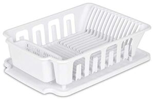 joey’z extra large heavy duty sturdy hard plastic sink set with dish rack with attached drainboard cup holders for home kitchen counter top organizer – white (18 3/4″ l x 13 3/4″ w x 5 1/2″)