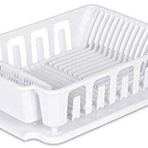 JOEY'Z Extra Large Heavy Duty Sturdy Hard Plastic Sink Set with Dish Rack with Attached Drainboard Cup Holders for Home Kitchen Counter Top Organizer - White (18 3/4" L x 13 3/4" W x 5 1/2")