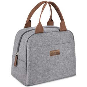 landici lunch bag for women men insulated small lunch box for adult kids, waterproof reusable soft sided cooler lunch tote bag for work office school travel picnic food, grey