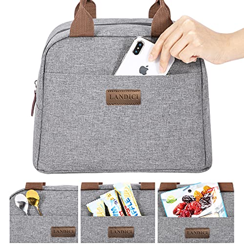 LANDICI Lunch Bag for Women Men Insulated Small Lunch Box for Adult Kids, Waterproof Reusable Soft Sided Cooler Lunch Tote Bag for Work Office School Travel Picnic Food, Grey