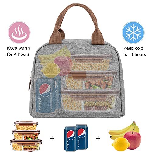 LANDICI Lunch Bag for Women Men Insulated Small Lunch Box for Adult Kids, Waterproof Reusable Soft Sided Cooler Lunch Tote Bag for Work Office School Travel Picnic Food, Grey