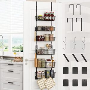 Olirum Over the Door Pantry Organizer, 6 Adjustable Baskets, Large Pantry Organization and Storage, Hanging or Wall Mounted Spice Rack for Kitchen Organization + Pantry Storage with Hooks & Dividers