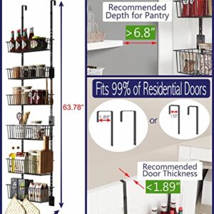 Olirum Over the Door Pantry Organizer, 6 Adjustable Baskets, Large Pantry Organization and Storage, Hanging or Wall Mounted Spice Rack for Kitchen Organization + Pantry Storage with Hooks & Dividers