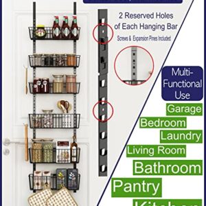 Olirum Over the Door Pantry Organizer, 6 Adjustable Baskets, Large Pantry Organization and Storage, Hanging or Wall Mounted Spice Rack for Kitchen Organization + Pantry Storage with Hooks & Dividers