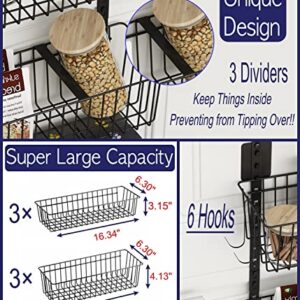 Olirum Over the Door Pantry Organizer, 6 Adjustable Baskets, Large Pantry Organization and Storage, Hanging or Wall Mounted Spice Rack for Kitchen Organization + Pantry Storage with Hooks & Dividers