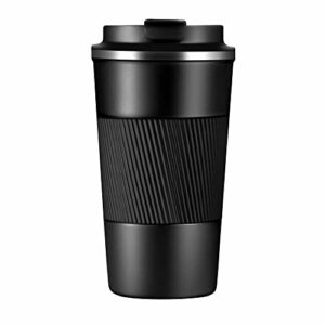 coffee travel mug,17oz double walled insulated vacuum coffee tumbler with leakproof flip insulated coffee mug, for hot and cold water coffee and tea in travel car office school camping (black, 17oz)