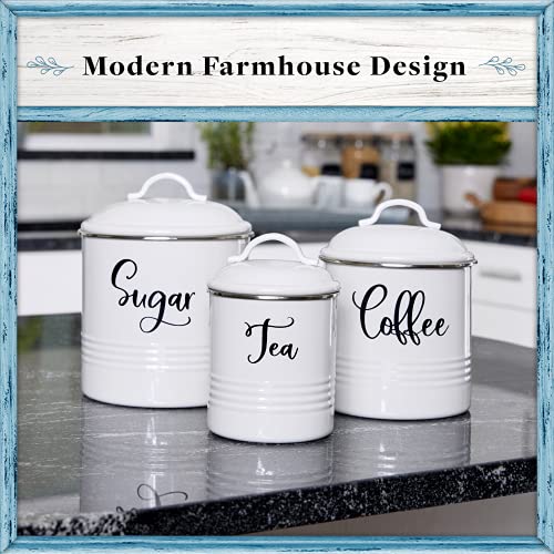 Home Acre Designs Kitchen Canisters Set of 3 - Airtight Tea, Sugar & Coffee Containers - Rustic Farmhouse Canister Jars - White