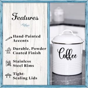 Home Acre Designs Kitchen Canisters Set of 3 - Airtight Tea, Sugar & Coffee Containers - Rustic Farmhouse Canister Jars - White