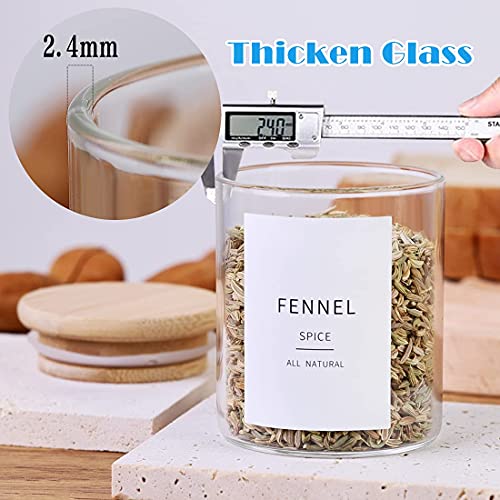 Glass Spice Jars with Bamboo Lids - 20 Pcs Thicken(2.4mm) 4oz Airtight Seasoning Containers with 131 Waterproof Minimalist Spice labels Preprinted - Small herb Jars for Pantry Organization and Storage