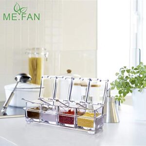 ME.FAN Clear Seasoning Rack Spice Pots - 4 Piece Acrylic Seasoning Box - Storage Container Condiment Jars - Cruet with Cover and Spoon