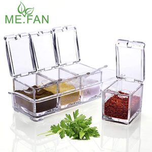 ME.FAN Clear Seasoning Rack Spice Pots - 4 Piece Acrylic Seasoning Box - Storage Container Condiment Jars - Cruet with Cover and Spoon